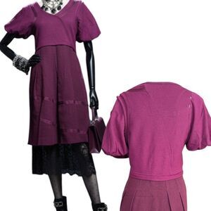 Unique Marc Jacobs Wool Purple Margenta Puff Sleeves V Neck A Line Dress